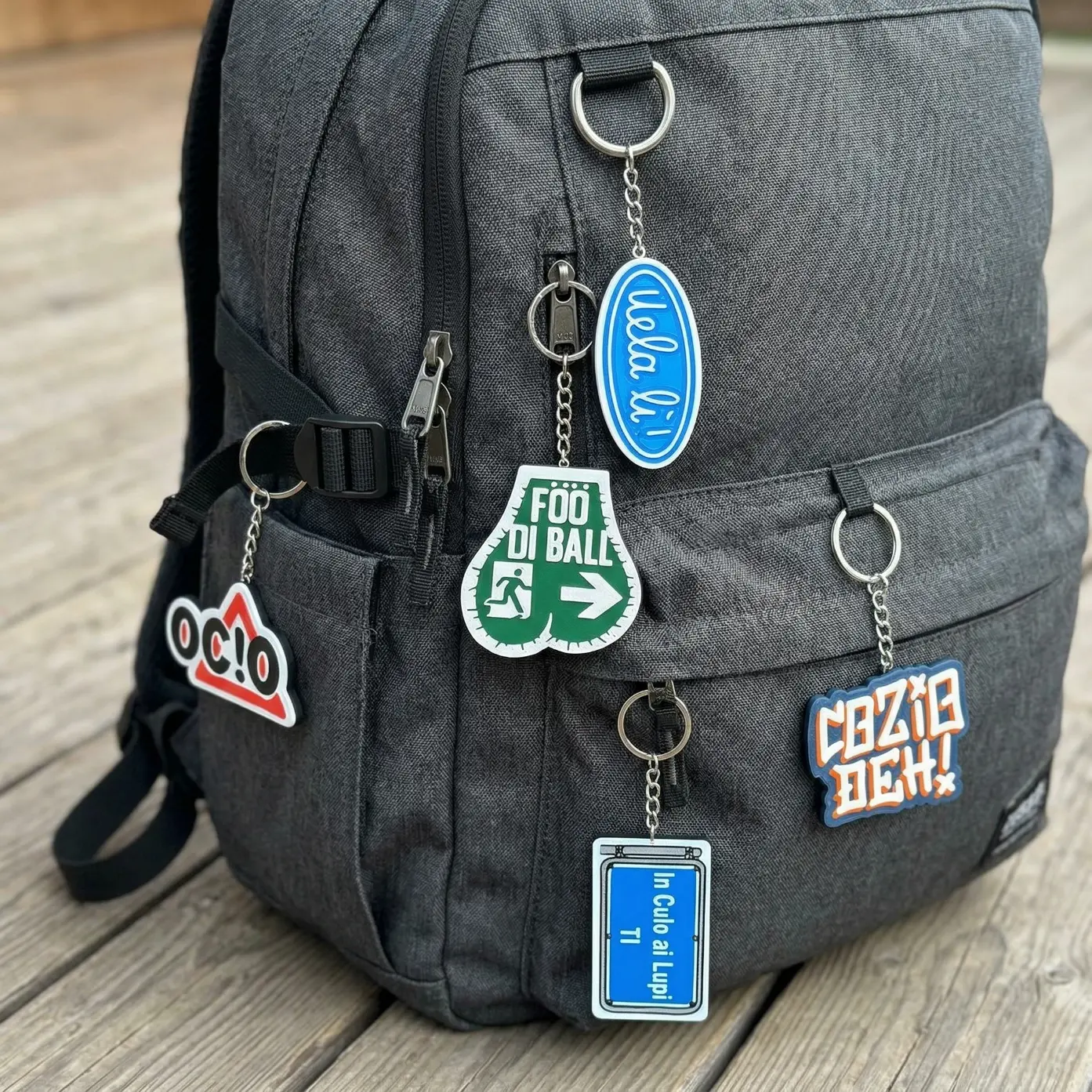 Zaino con portachiavi personalizzati stampati in 3D